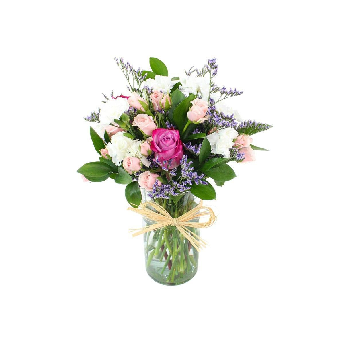 Noelia Lila - Florero con Rosas, mini rosas, mini claveles y limonium - Imagen 1