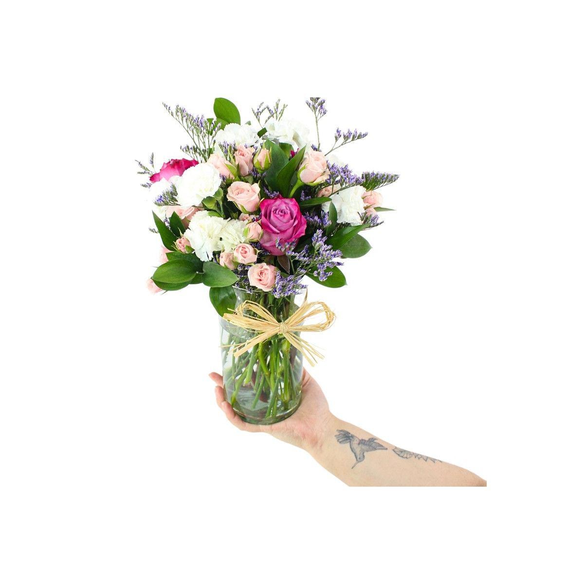 Noelia Lila - Florero con Rosas, mini rosas, mini claveles y limonium - Imagen 2