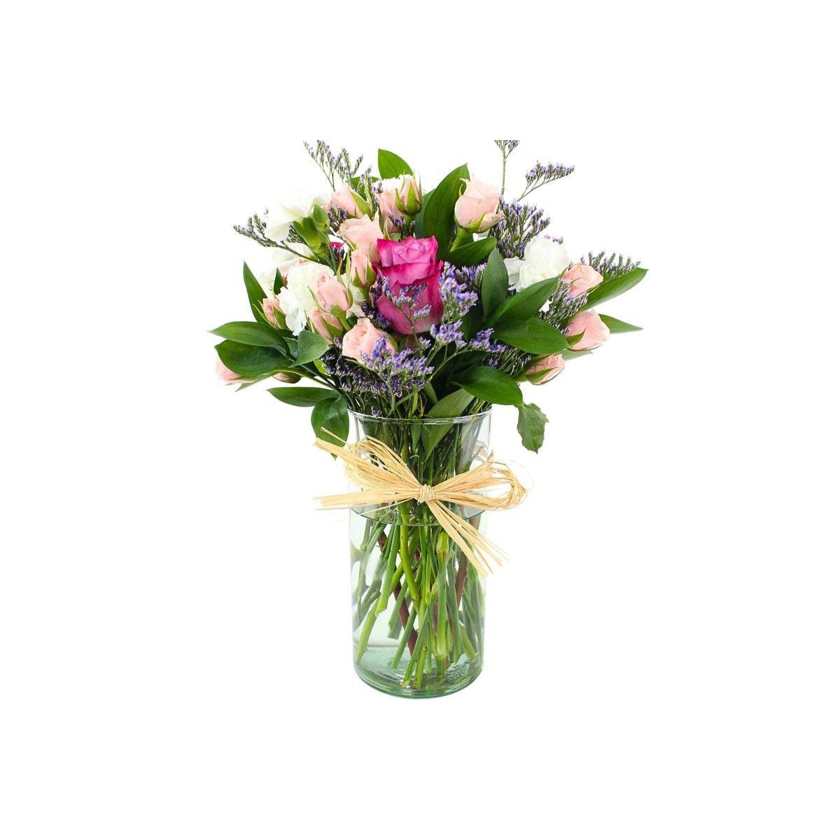 Noelia Lila - Florero con Rosas, mini rosas, mini claveles y limonium - Imagen 4