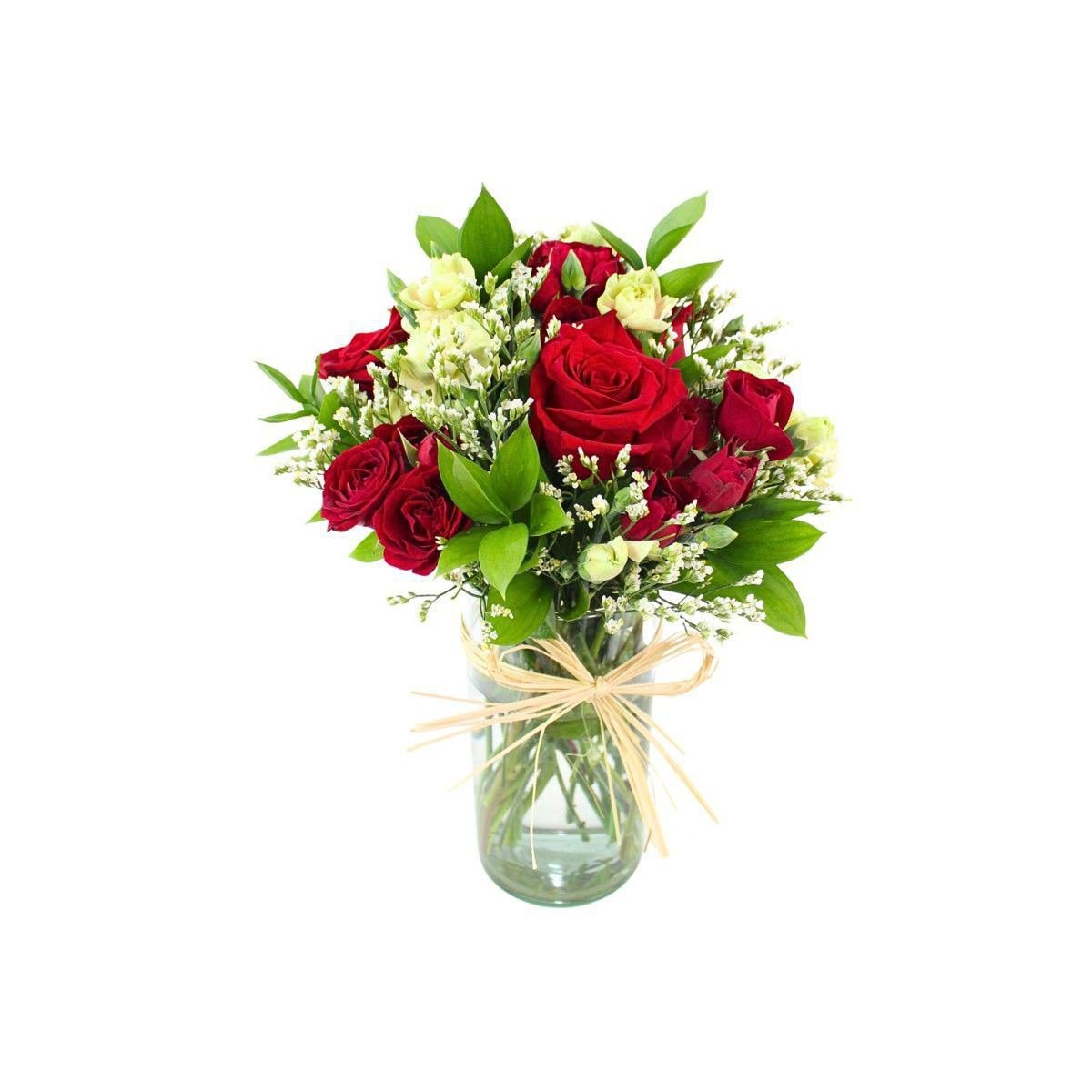 Noelia Rojo - Florero pequeño con Rosas, mini rosas, mini claveles y limonium - Imagen 1