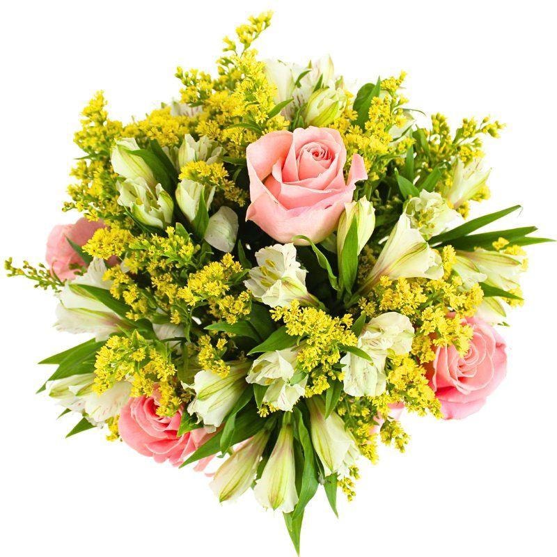 Ágata Rosado y Blanco en florero - rosas y astromelias - Imagen 4