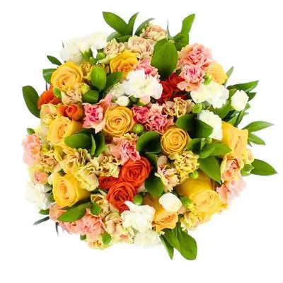 Pamela Rosas Amarillo en Ramo - Ramo con con rosas amarillo y mini claveles