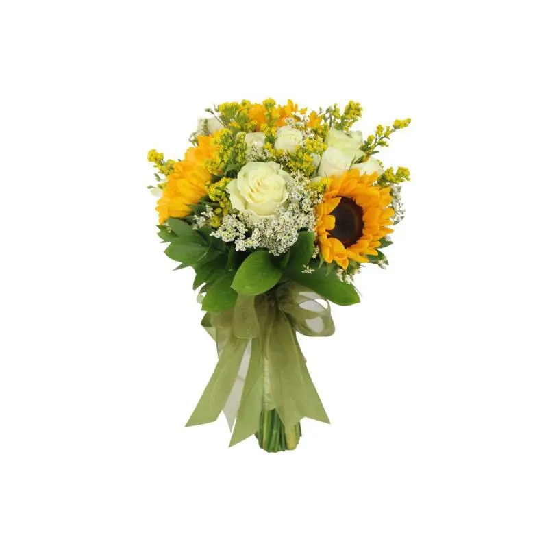 Ramo de mano Girasoles y Rosas - ramo de mano con girasoles y rosas blanco