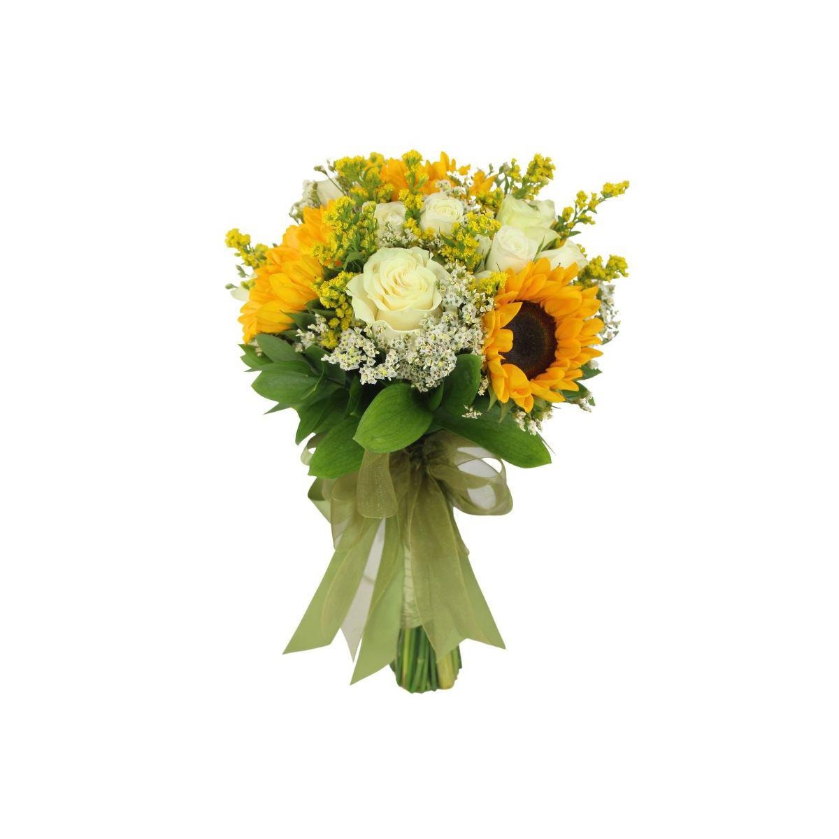 Ramo de mano Girasoles y Rosas - ramo de mano con girasoles y rosas blanco - Imagen 1