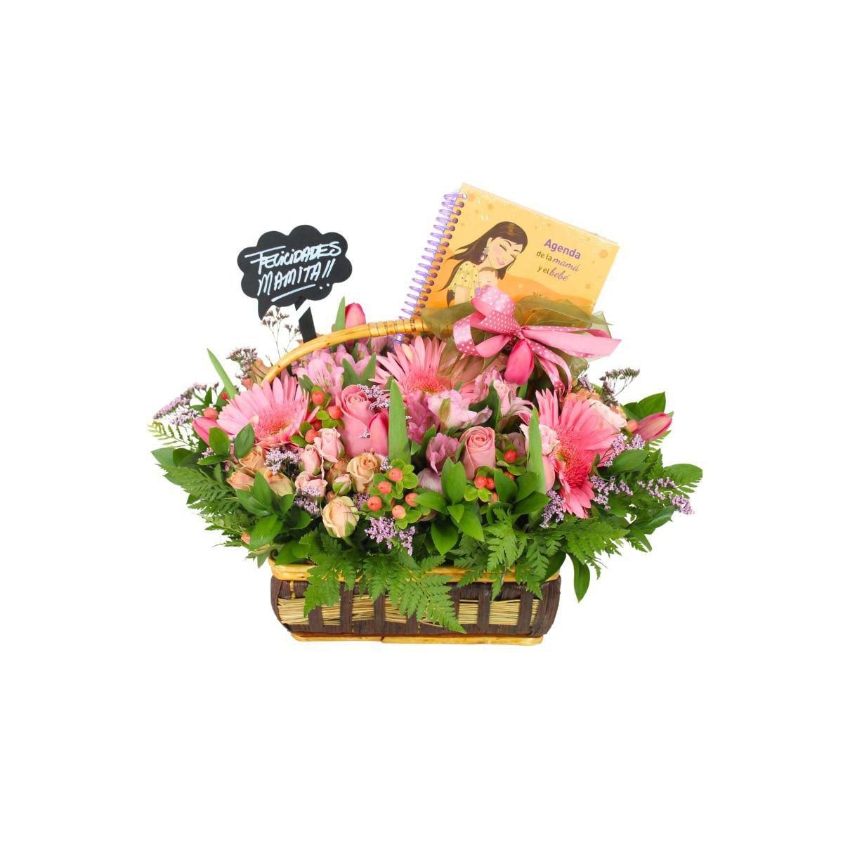Canasto de Nacimiento y agenda de la mamá - Arreglo floral y agenda - Imagen 1