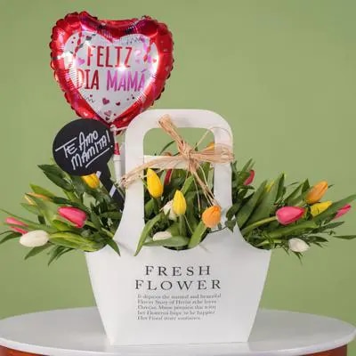 Bolsa Multicolor Tulipanes para Mamá - 20 tulipanes multicolor en Fresh Flower Bag