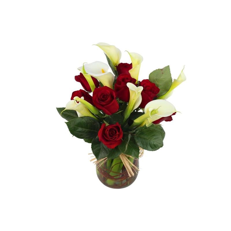 Calas y rosas en florero - arreglo calas y rosas rojo - Imagen 2
