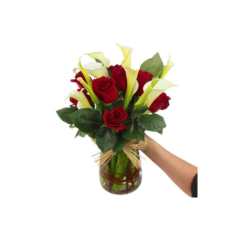Calas y rosas en florero - arreglo calas y rosas rojo - Imagen 3