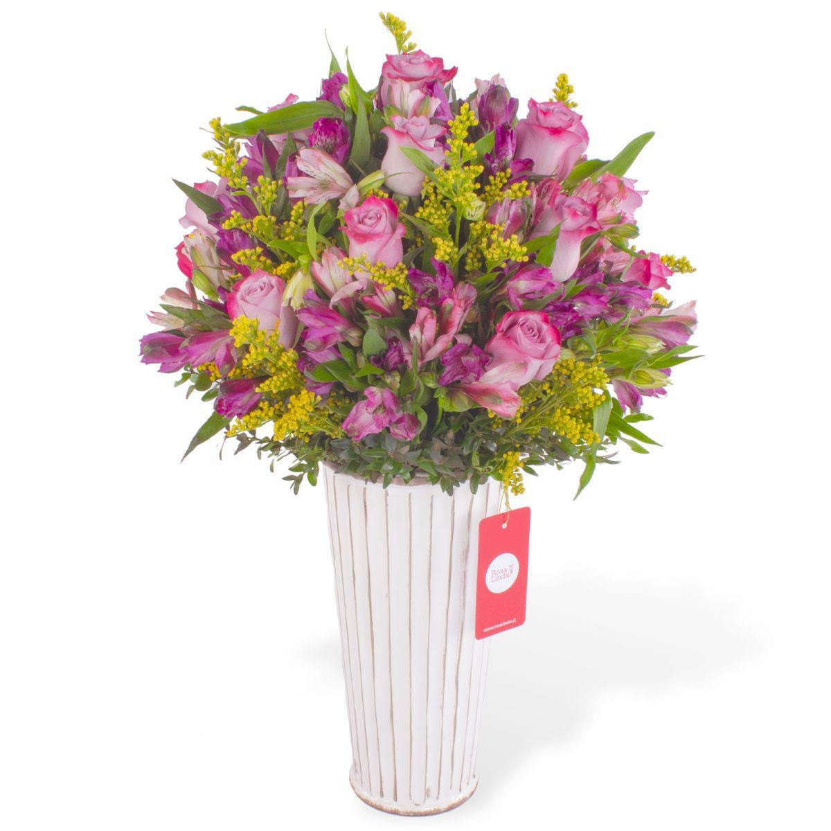 Ángel Lila en Columna - Rosas lilas y astromelias - Imagen 1