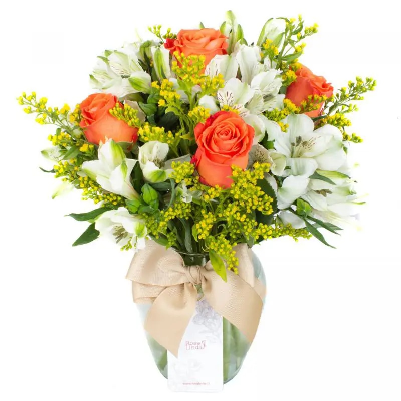 Ágata Naranjo y Blanco en florero - rosas, astromelias