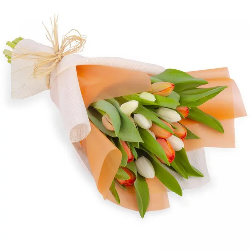 Ramo Tulipanes Blanco y Naranja - Ramo con 20 tulipanes