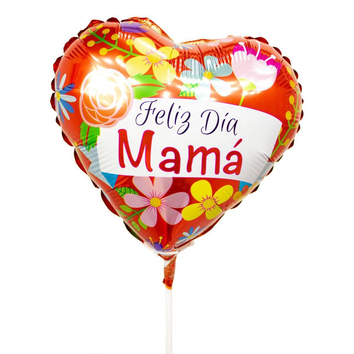 Globo Feliz día Mamá corazón con flores 20cm - Imagen 1