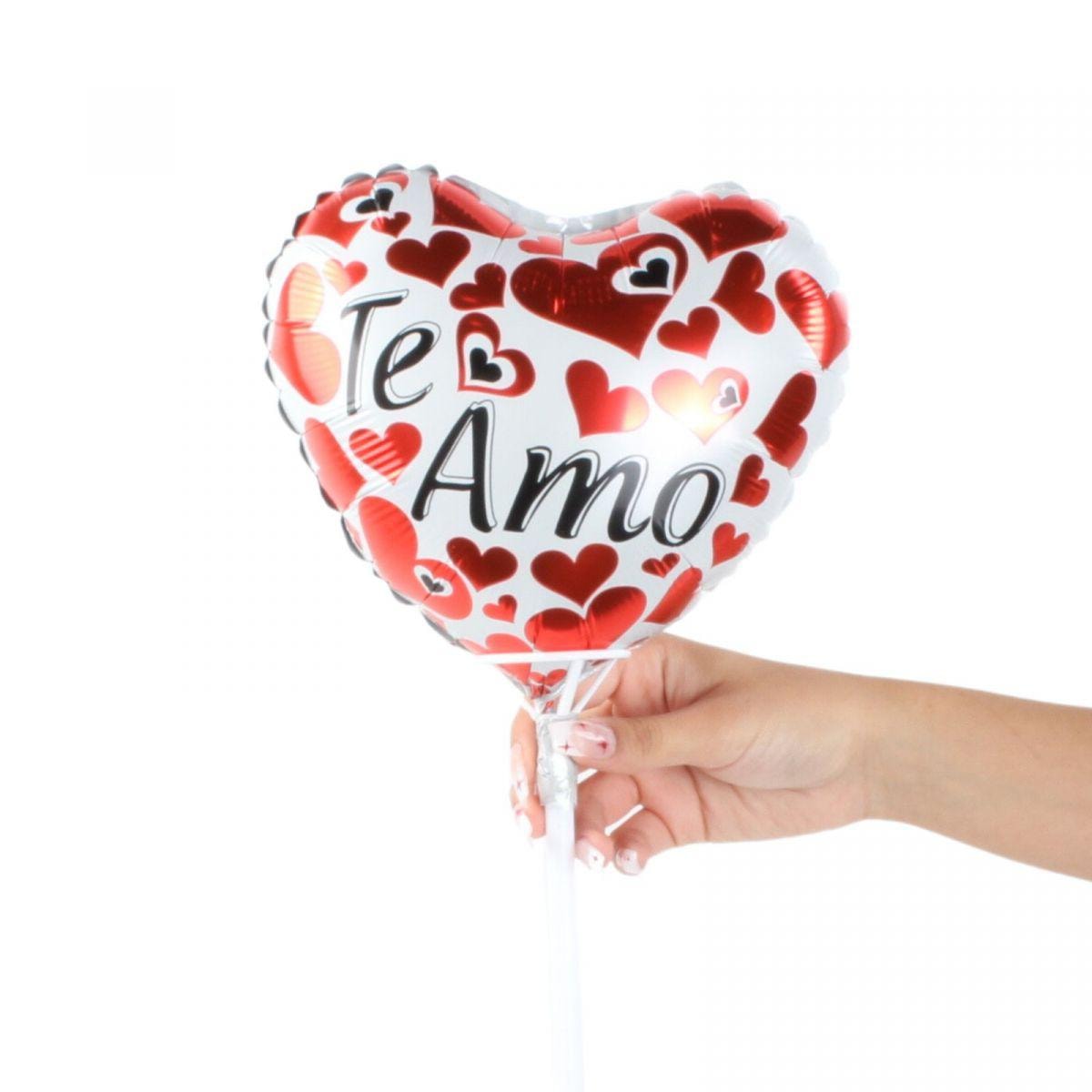 Globo Te amo Corazón blanco y rojo 22cm - Imagen 2