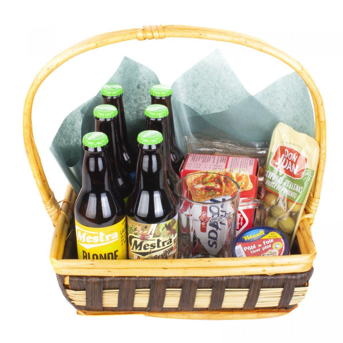 Set Cervezas Mestra Catador - canasto de regalo con 6 tipos diferentes de cervezas Mestra y picoteo - Imagen 1