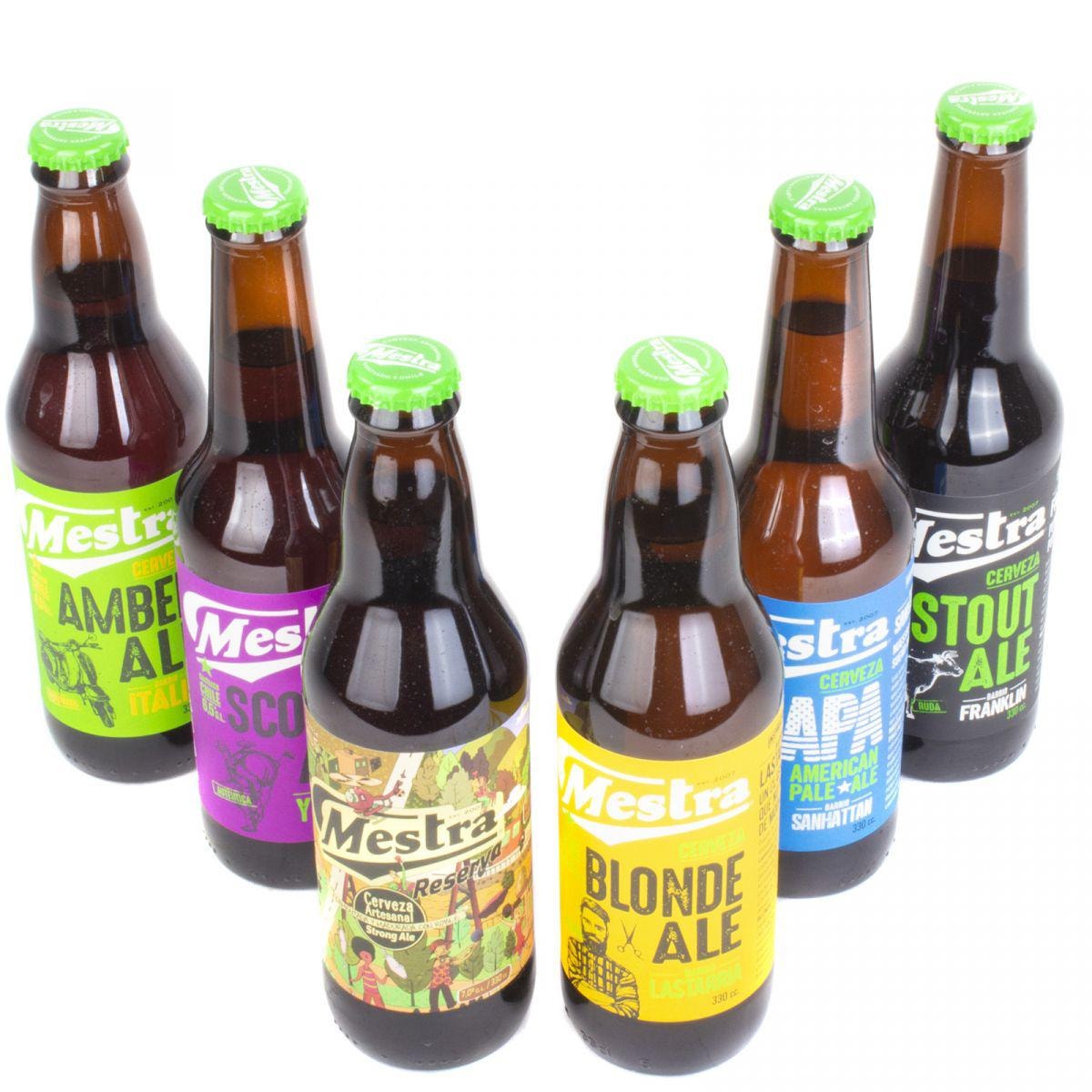 Pack 6 cervezas Mestra 330cc - Blonde Ale, Scotch Ale, Stout Ale, American Pale Ale, Amber Ale y Reserva - Imagen 1