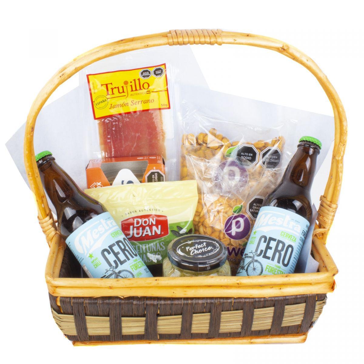 Set de regalo Mestra Cero - Canasto con cervezas Mestra sin alcohol y picoteo - Imagen 1