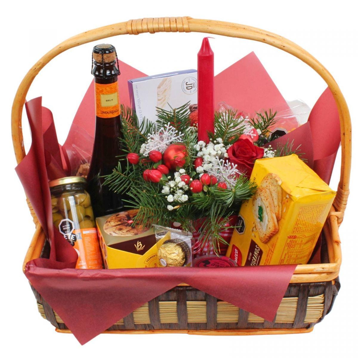 Canasto Feliz Navidad Grande - Set de regalo con espumante, panettone, snack salados y dulces - Imagen 1