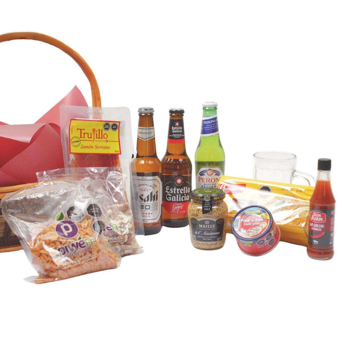 Set de Regalo Cheer -Canasto de mimbre con cervezas, paté, tostadas y picoteos - Imagen 1