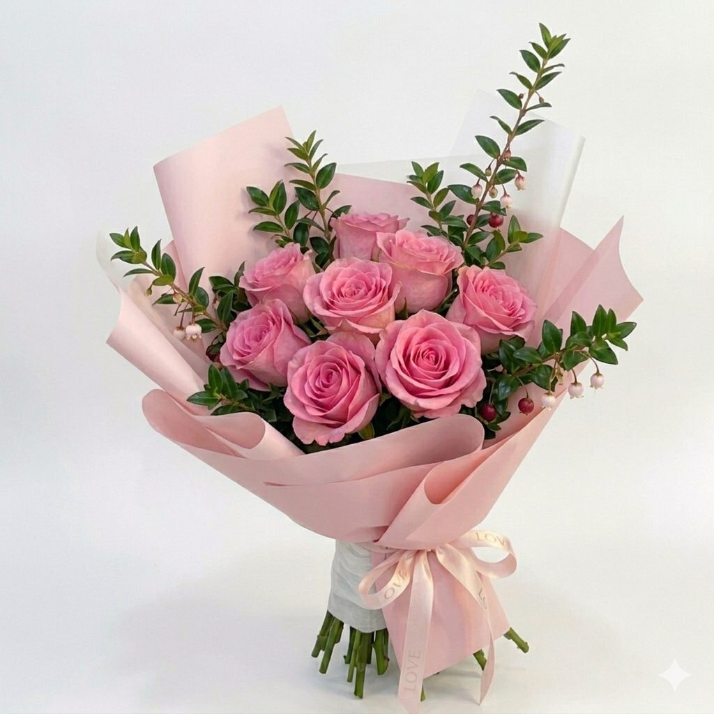 Bouquet 9 rosas - Rosadas - Imagen 1