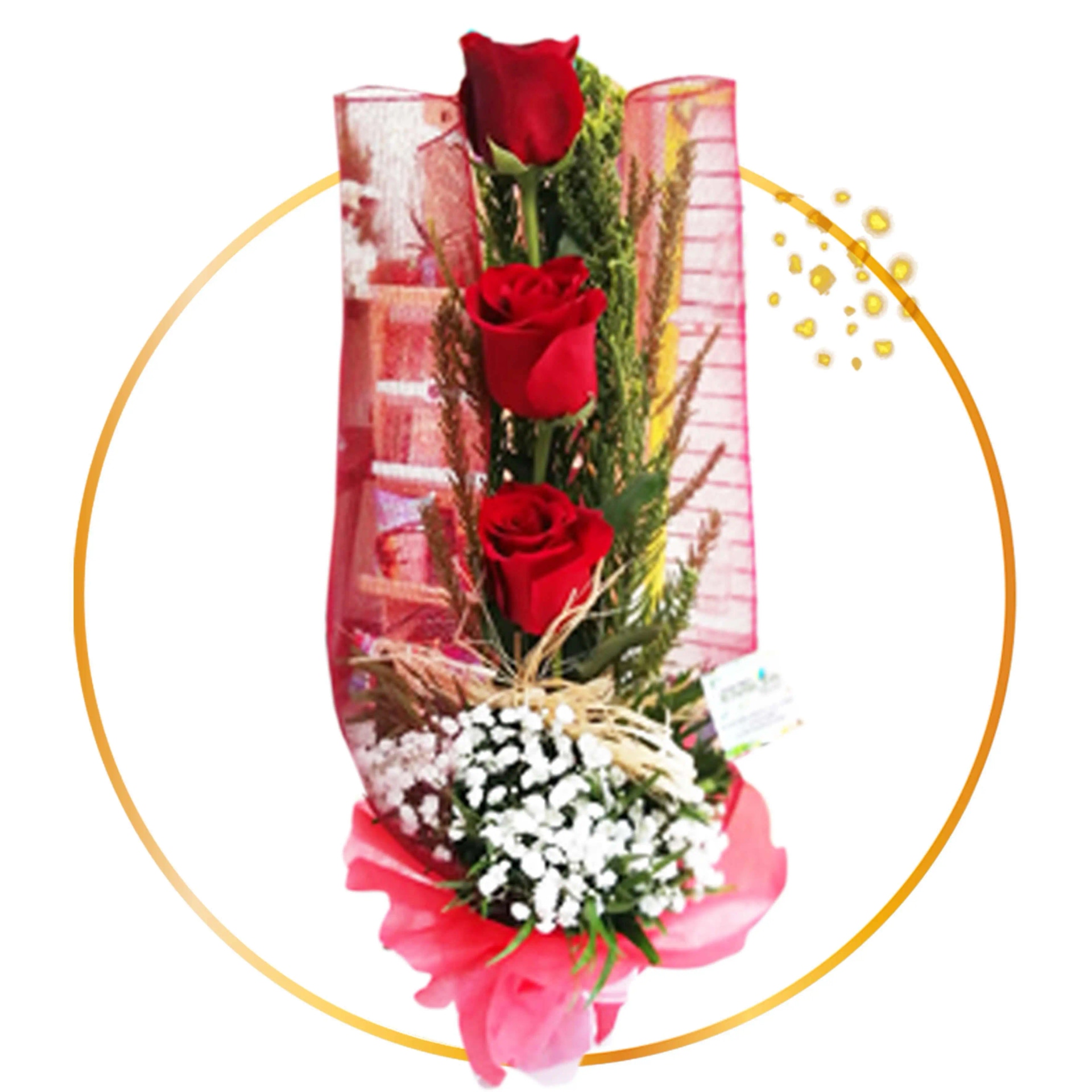 Arreglo base 3 Rosas rojas