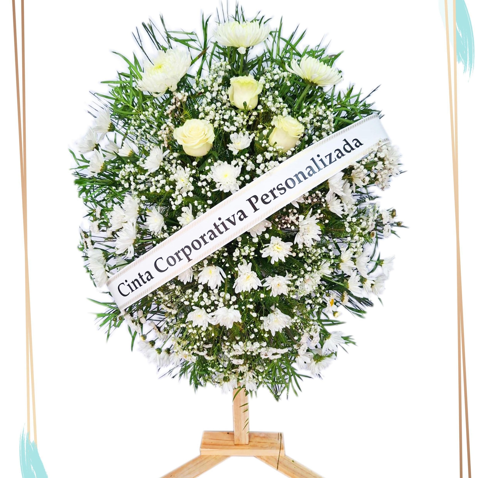 Arreglo Condolencias atril de madera y cinta corportativa - Imagen 1