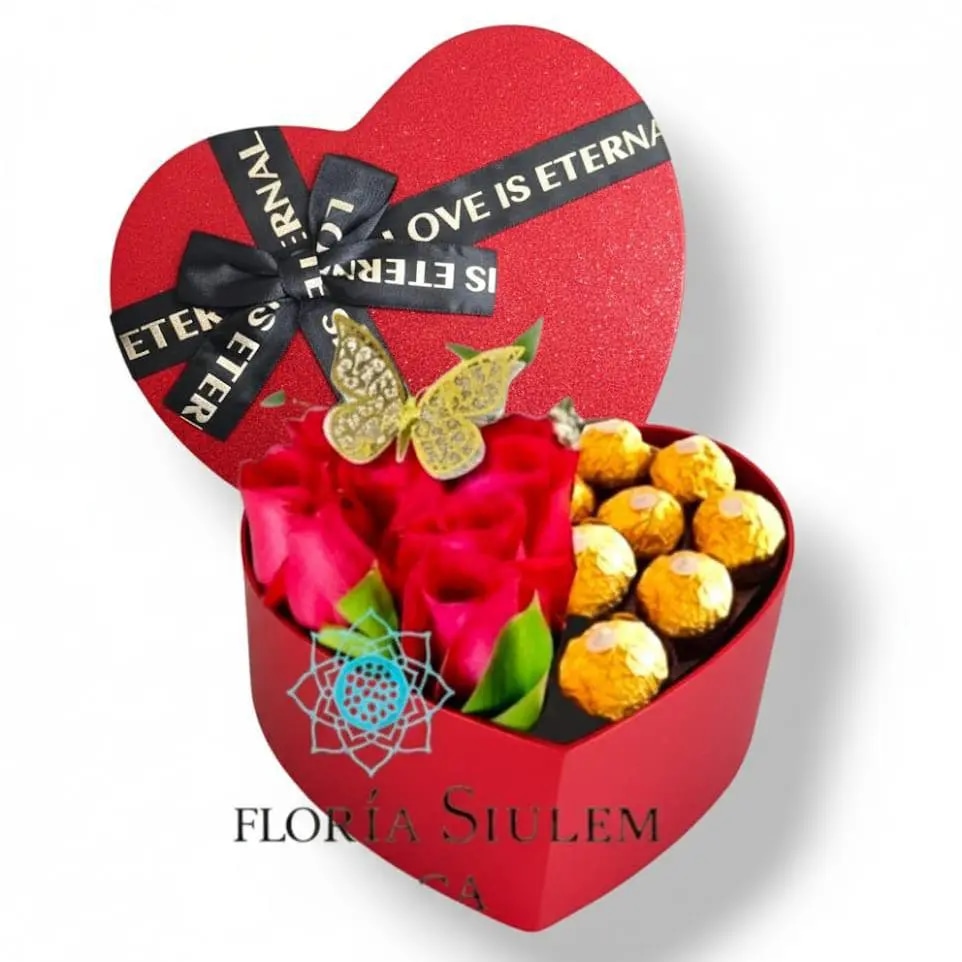 Corazon Rojo Rosas y Bombones Ferrero