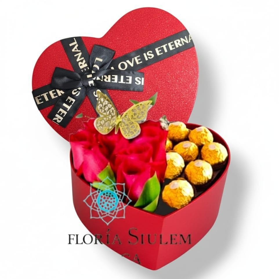 Corazon Rojo Rosas y Bombones Ferrero - Imagen 1