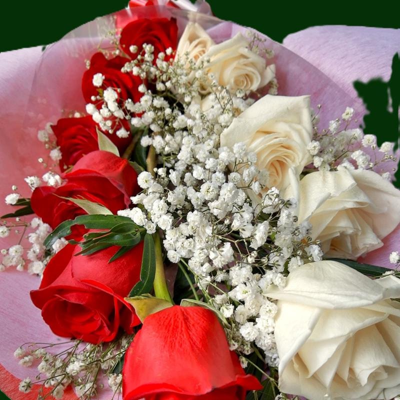 Ramo bicolor 12 rosas blancas y rojas - Imagen 1