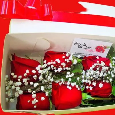Caja de 6 rosas rojas naturales