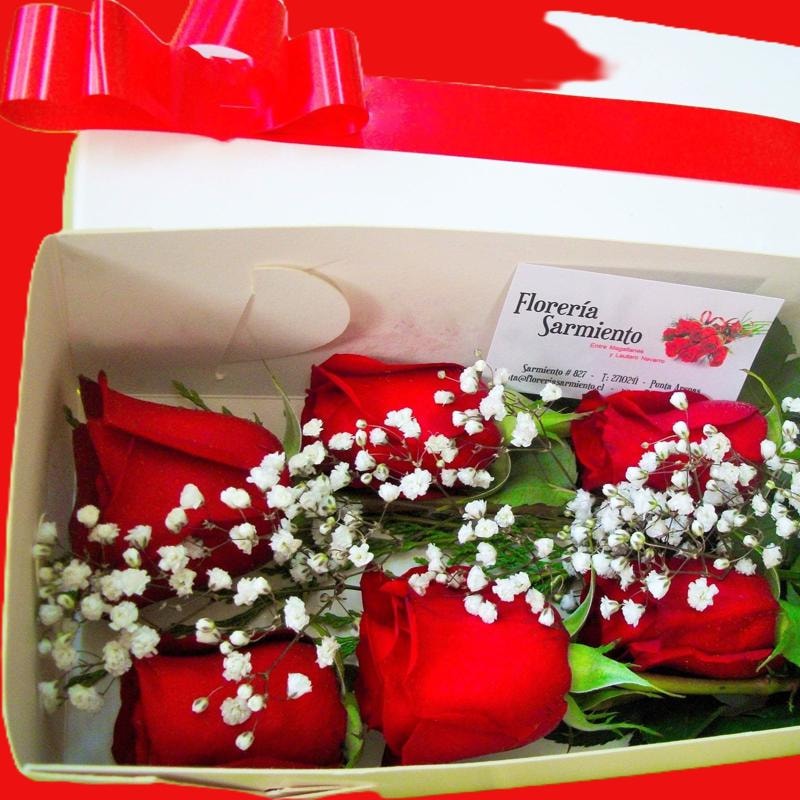 Caja de 6 rosas rojas naturales - Imagen 1