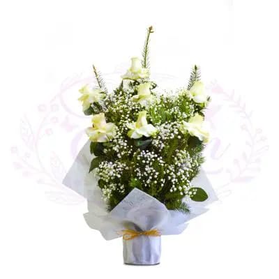 Base 7 Rosas Blancas Condolencias