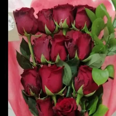 Ramo de Rosas rojas 12 unidades acompañado de follaje