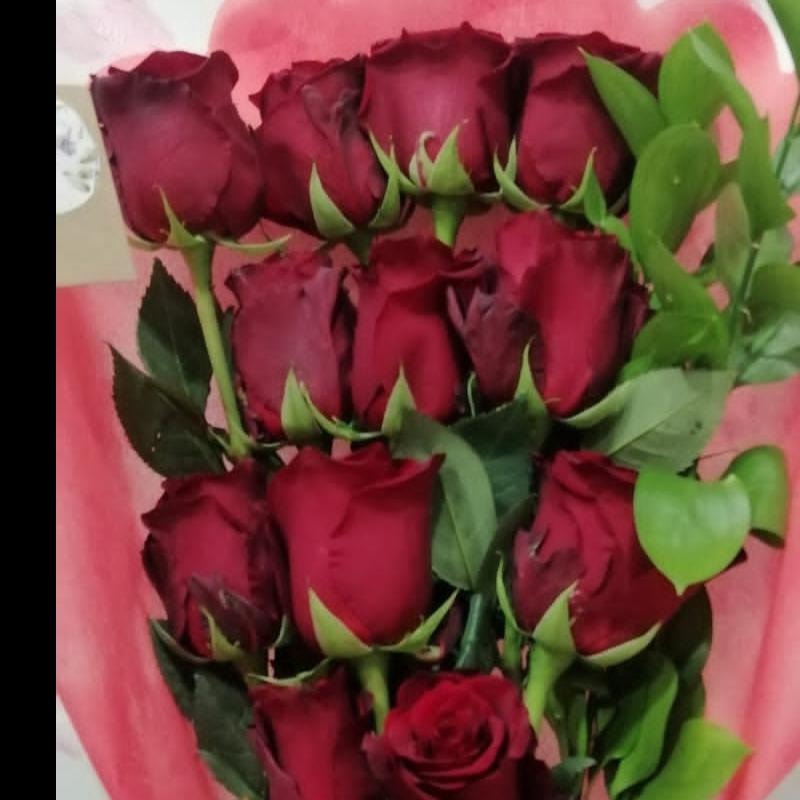 Ramo de Rosas rojas 12 unidades acompañado de follaje - Imagen 1