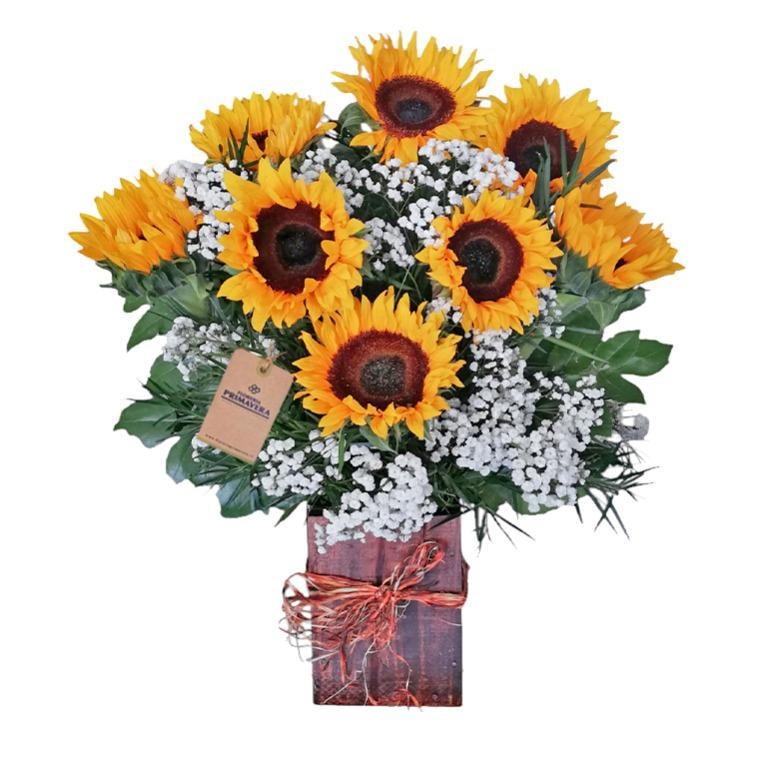 8 girasoles en base de madera - Imagen 1