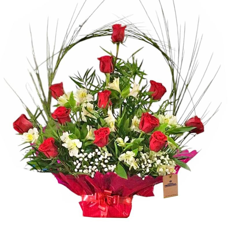 Docena de rosas y astromelias en base - Imagen 1