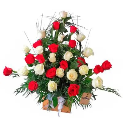 32 rosas en base de madera