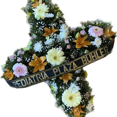 Cruz Floral de Condolencias con Texto – Flor de Café