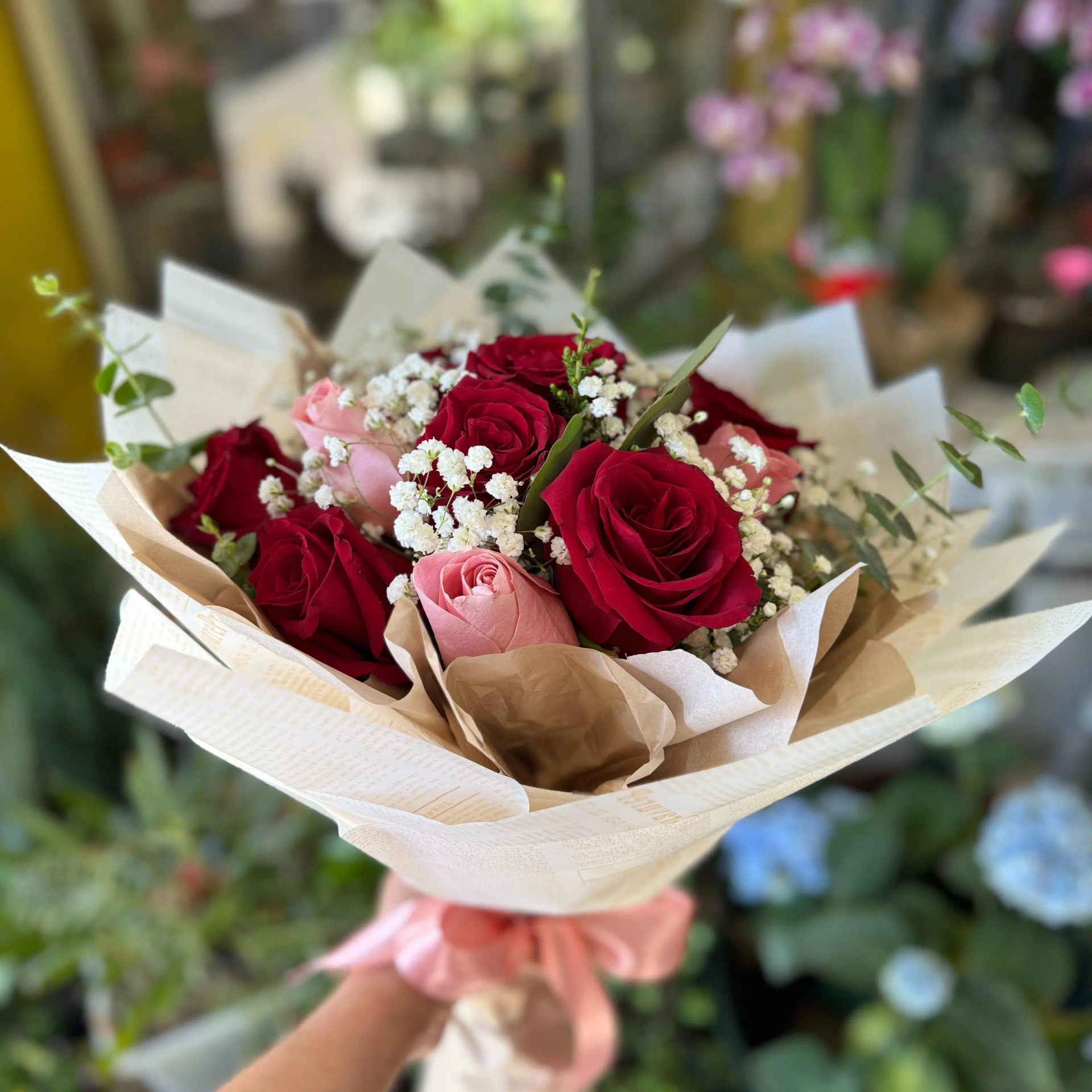 Ramo de 10 Rosas Ecuatorianas, rojas y rosadas
