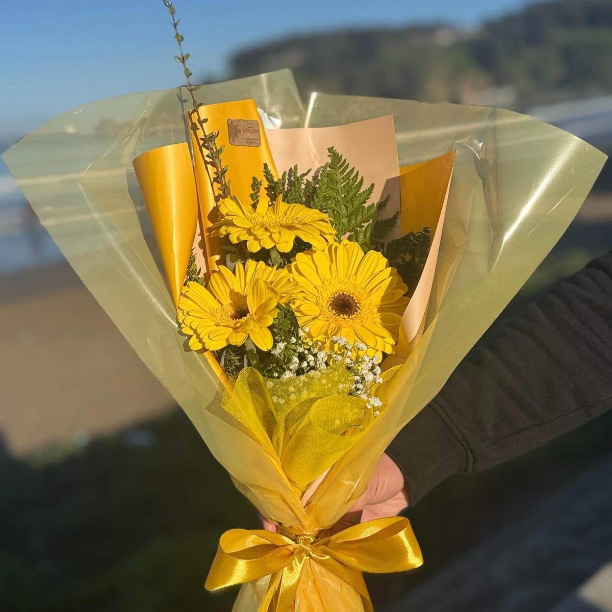Bouquet de tres Gerberas Amarillas - Imagen 1