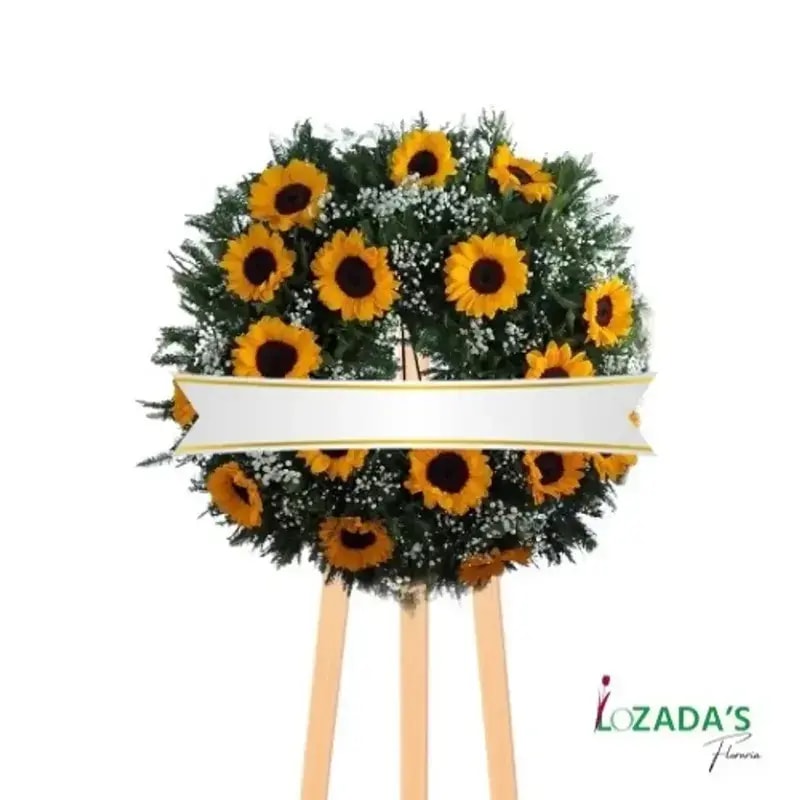 Corona de Condolencias con Girasoles en Atril + Cinta - Imagen 1