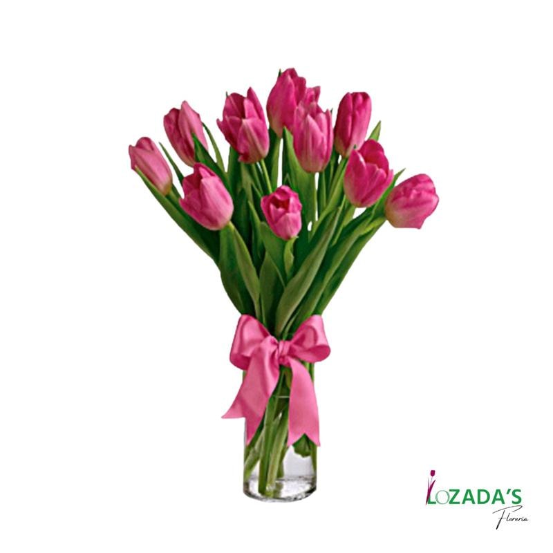 Fucsia - Florero de 10 tulipanes - Imagen 1