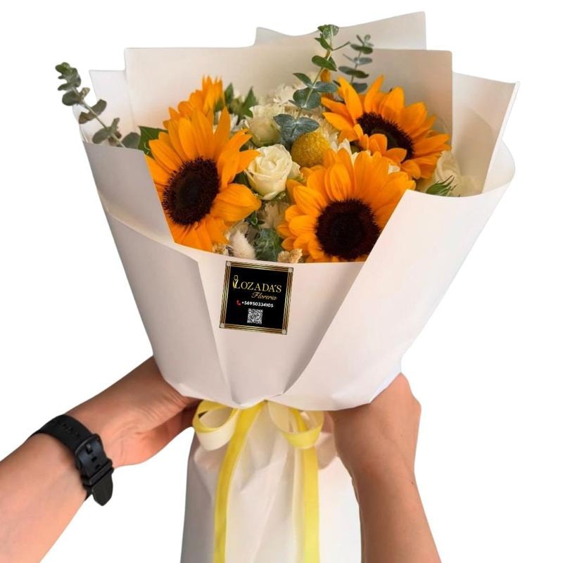 Amor Radiante - Ramo de 4 Girasoles y mini rosas - Imagen 1