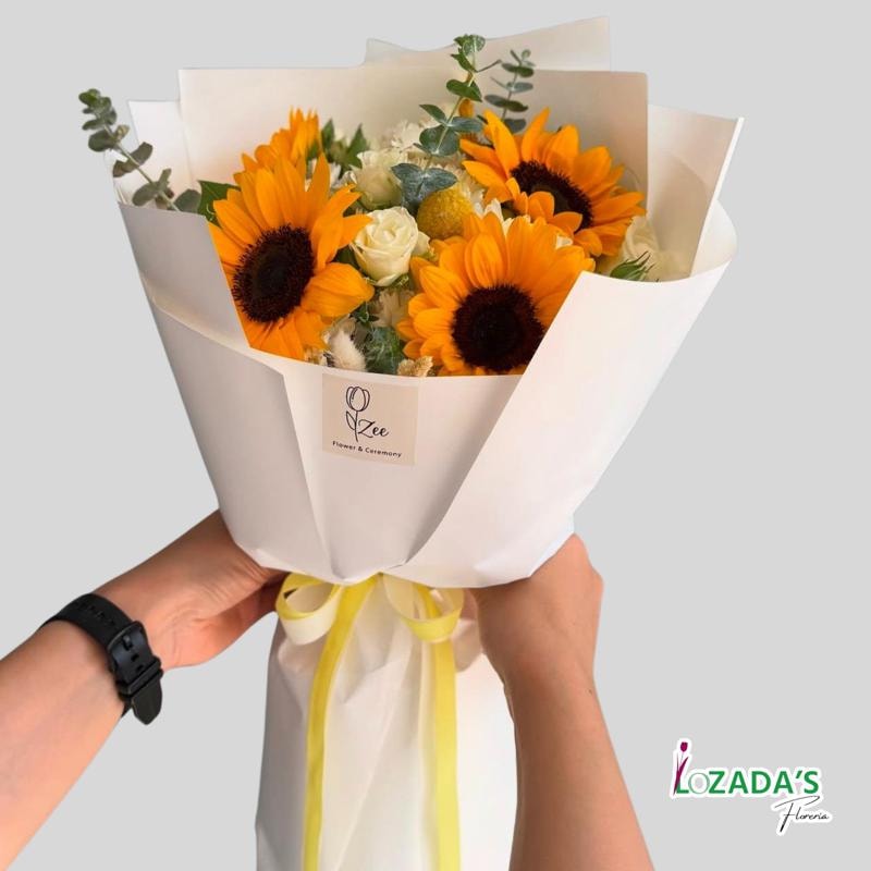 Amor Radiante - Ramo de 4 Girasoles y mini rosas - Imagen 1