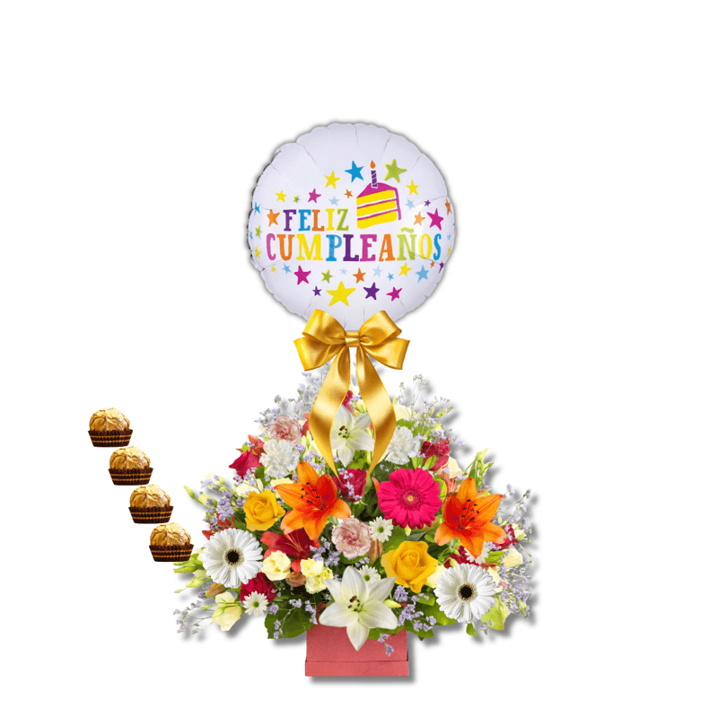 Caja Primaveral con Globo de Cumpleaños y Bombones🎈🌸 - Imagen 1