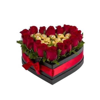 Caja Corazón de Rosas y Bombones ❤️🌹🍫