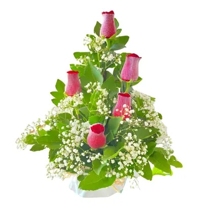 Descansa en Paz - Arreglo de 5 Rosas Rojas con Gypsophila