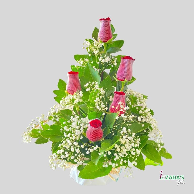 Descansa en Paz - Arreglo de 5 Rosas Rojas con Gypsophila - Imagen 1