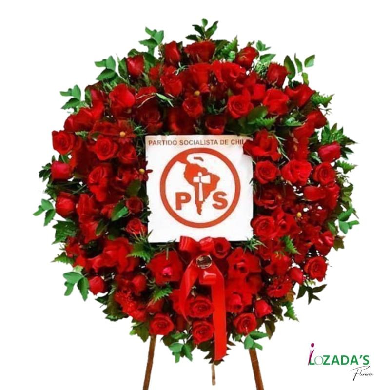 Corona “Honor Eterno” Rosas rojas y verdes con Logo - Imagen 1