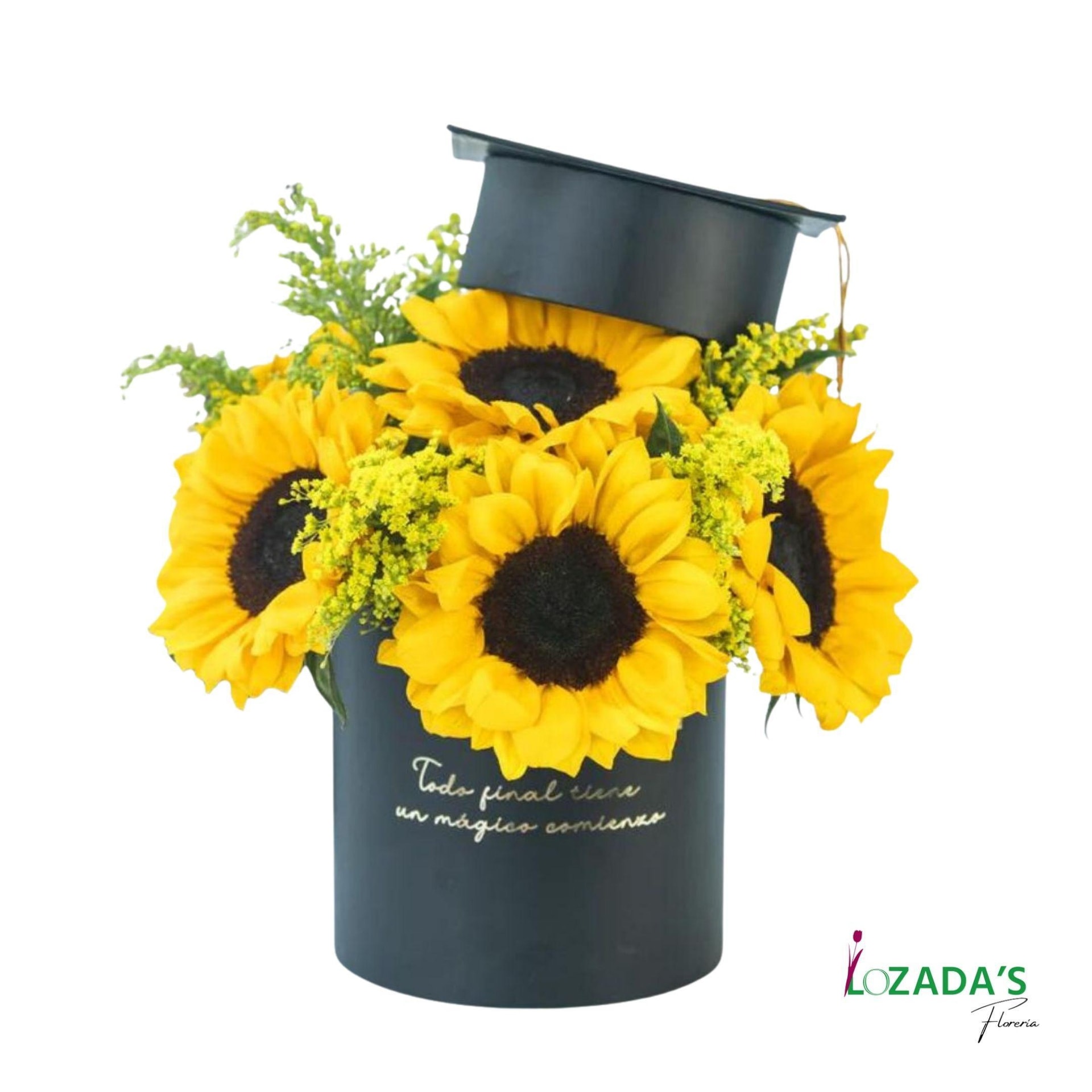 Caja Tambor de Graduación con 5 Girasoles y Birrete - Imagen 1