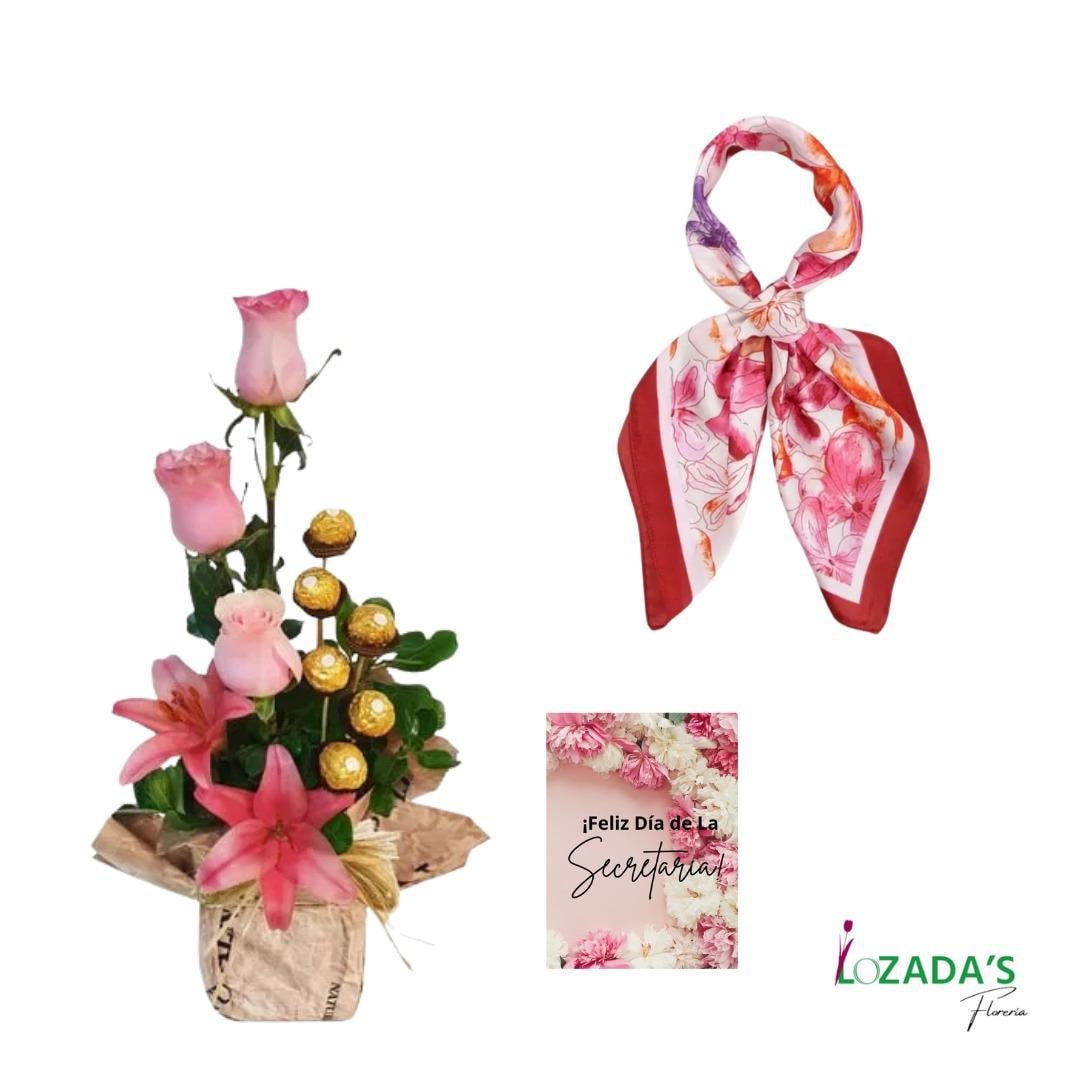 Flores Día de La Secretaria - Arreglo de 3 rosas y detalles - Imagen 1